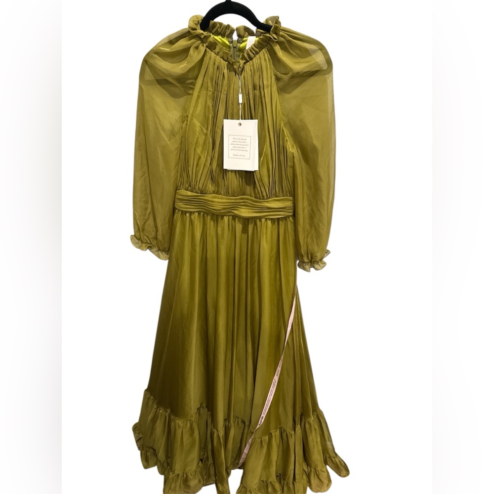NWT Mac Duggal Green Balloon Sleeve Chiffon Ruffled Gown (Size 4) - Picture 4 of 8